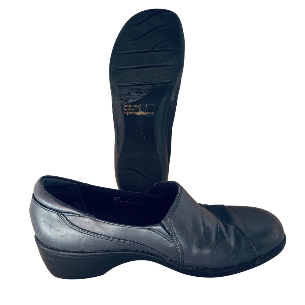 Clarks Bendables Clogs Slip On Leather Comfort Loafers Navy Blue Women's Size 8